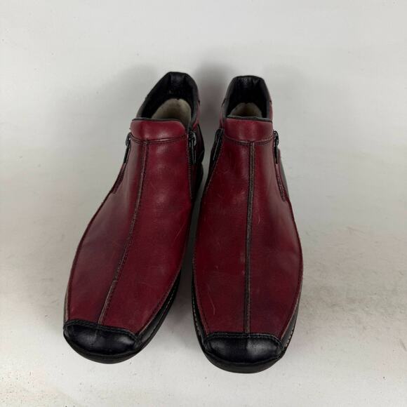 Rieker Ankle Boots Women 9 Burgundy Black Leather Slip-On Side Zip Comfort Shoes - Picture 4 of 10